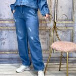 شلوارنیم‌بگ سرمه‌ای‌کمرریش(186)