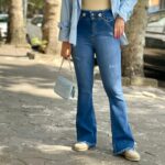 شلوار بوت‌کات پایین وکمر ریش (207)