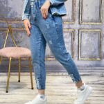 شلوار مام فیت آبی اسلپدار (290)